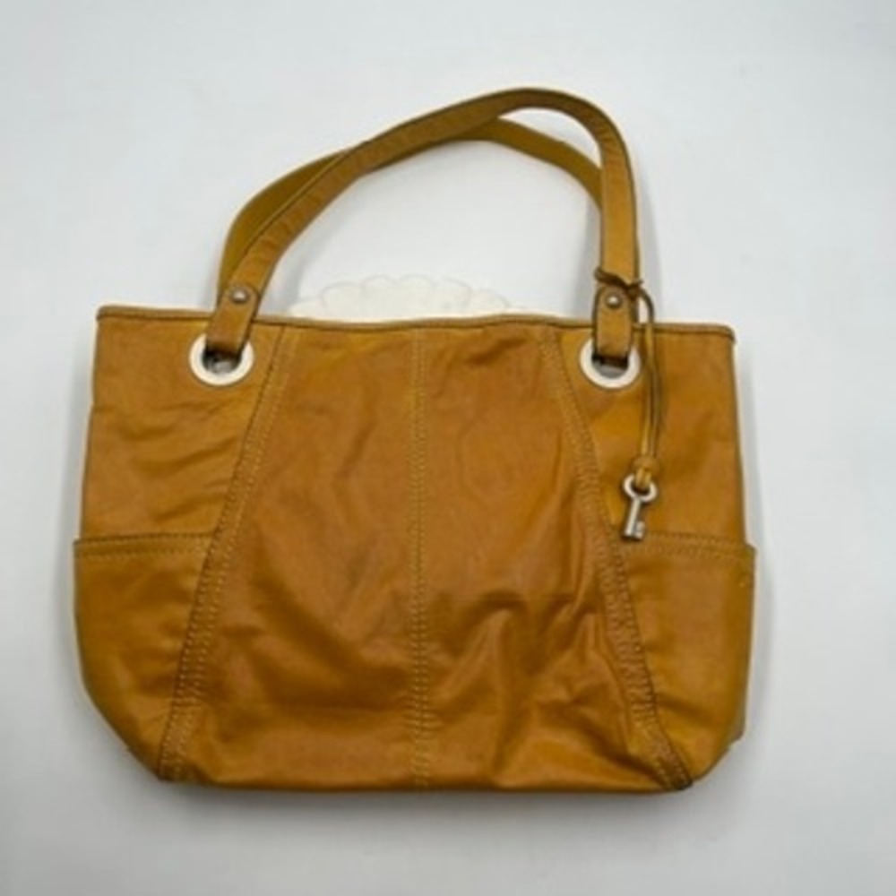 Fossil Mustard Yellow Genuine Leather Tote Shoulder Bag ZB3605 Key Charm